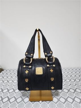 Authentic MCM Boston Leather Handle Bag Black